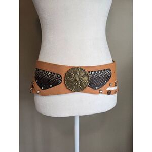 Leather hip belt Brass/Reptile skin accents